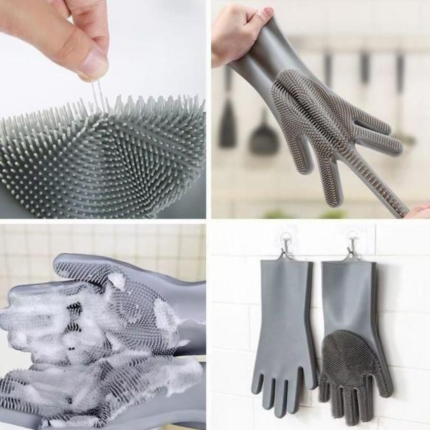 2 Gants de Ménage Résistants Imperméables en silicone pour Vaisselle et Nettoyage, cuisine, maison, gris.